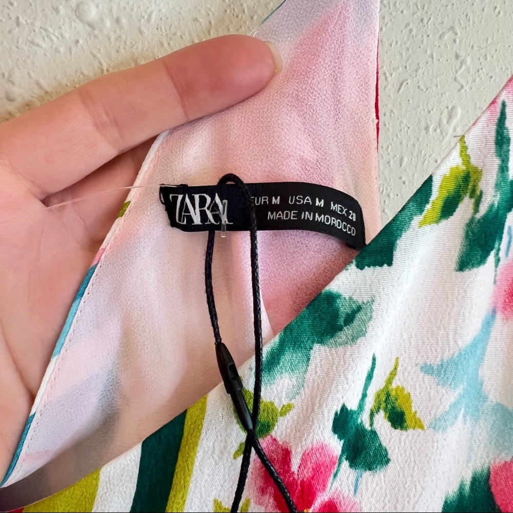 Zara Floral Print Asymmetrical Spaghetti Strap Top Size Medium NWT - Picture 7 of 9
